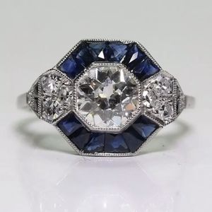 Vintage Art Deco Sapphire Diamond Cocktail Ring